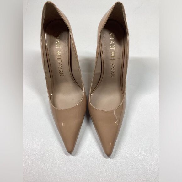Stuart Weitzman Beige Patent Leather Pointed Toe Heels Size 9.5 - Picture 2 of 14